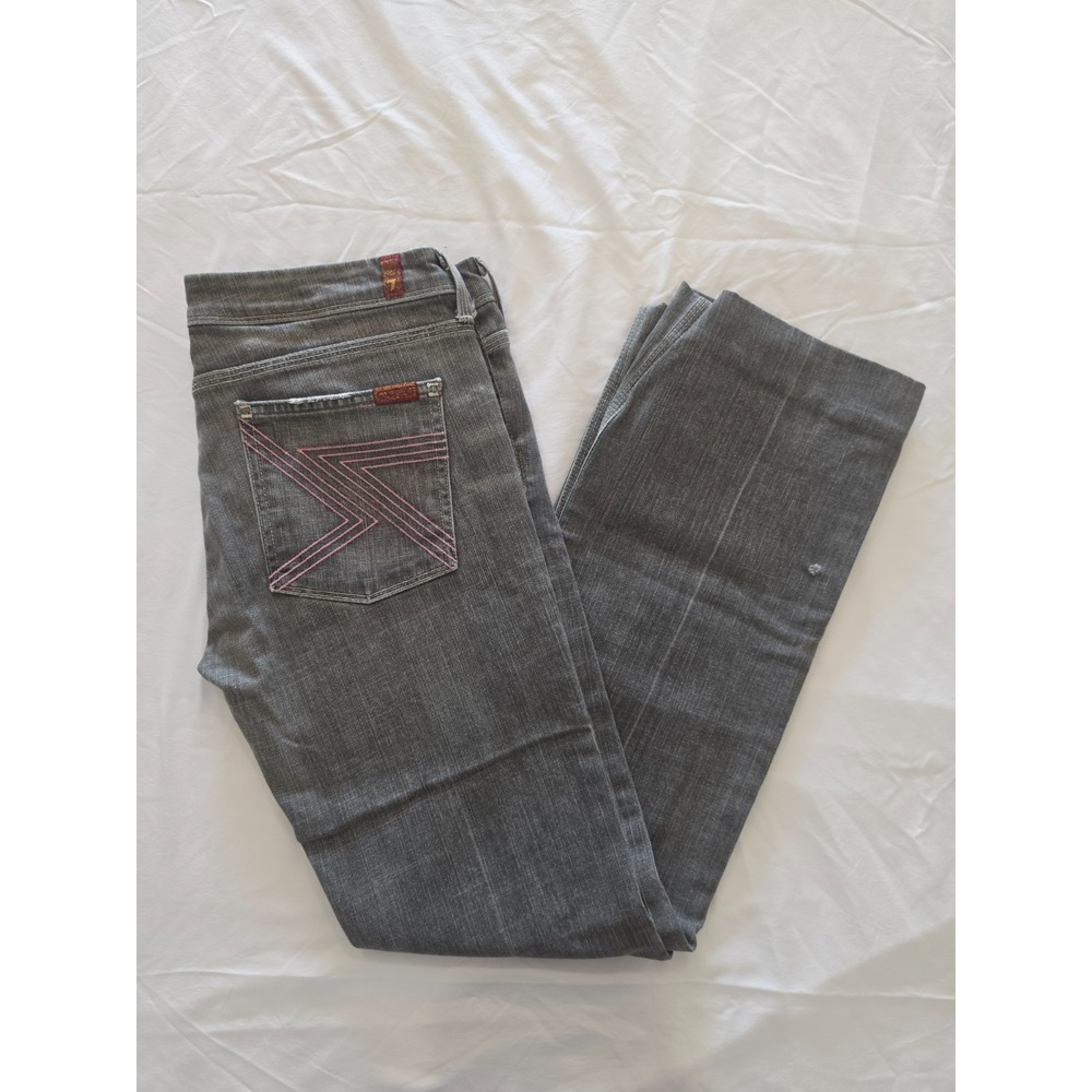 7 For All Mankind Women's 31 Gray Bootcut Jeans Pink Stitch Low Rise Y2K MadeUSA